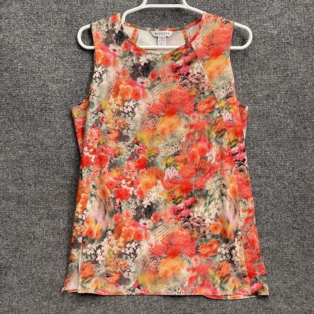 Athleta Zephyr Refined Tank Top Women's Sz S Watercolor Floral Motion Blur